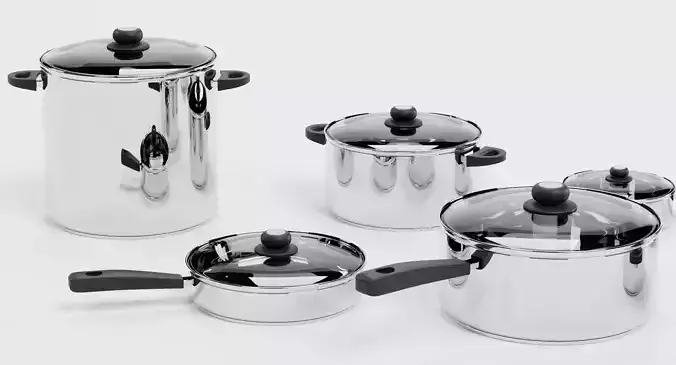Cooking Pots - New and Polished Modern Cookware Set  3D model 7