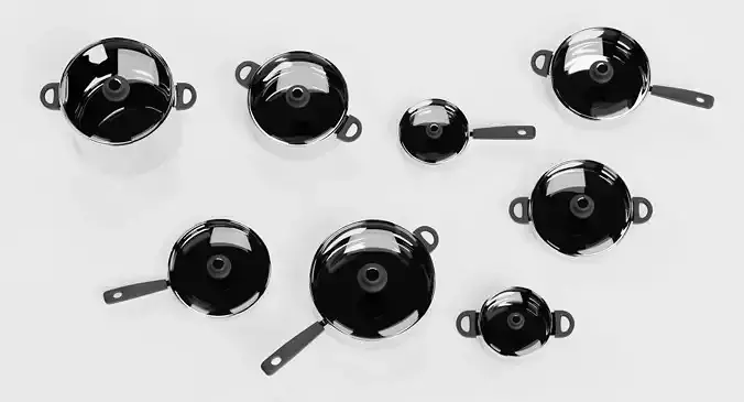 Cooking Pots - New and Polished Modern Cookware Set  3D model 6