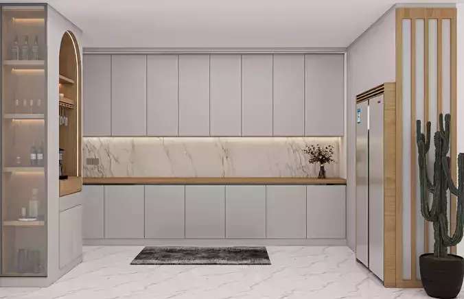 Modern Minimalist Kitchen Interior High-Quality 3D Model Modular