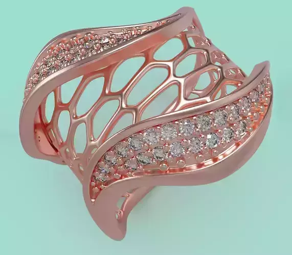 Parametric Fashion Ring - Organic Mesh Diamond Pave Design