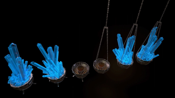 Set of Fire bowls and Crystal Lanterns Low-poly 3D model
