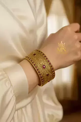 Royal Ruby Ornate Middle Eastern Gold Bracelet