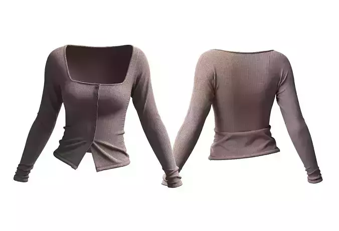 Square Neck Ribbed Button-Up Top 190