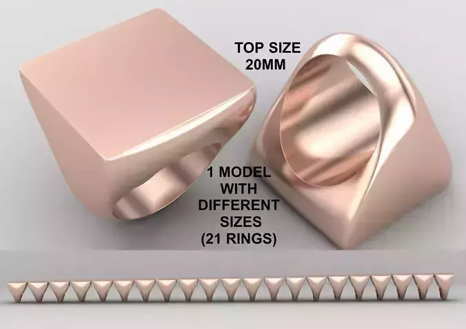 Square Signet Ring Base 20MM top in All sizes 222-MWC