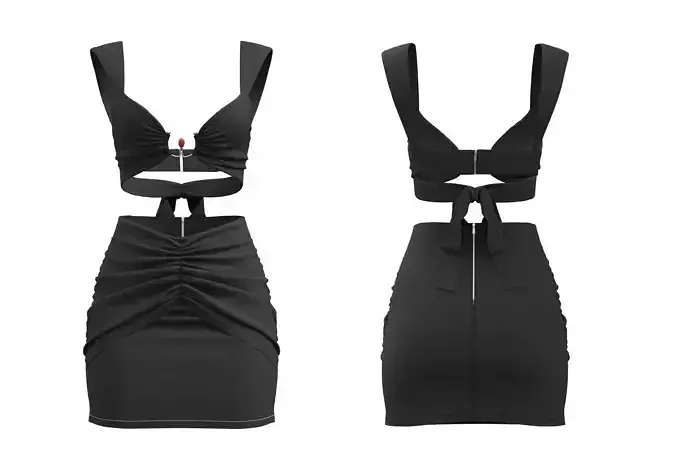 Cut-Out Ruched Mini Dress with Jewel Detail Top Skirt set 192