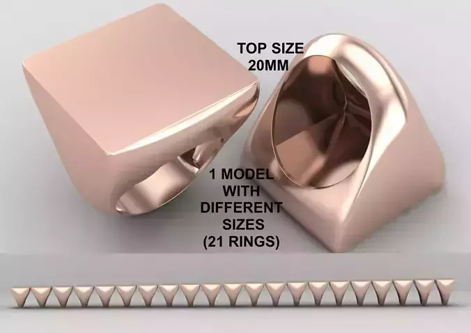 Square Signet Ring Base 20MM top in All sizes 223-MWC