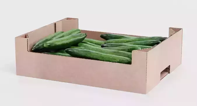Cucumbers in Box - Filled Cardboard Produce Crate 3D model 6