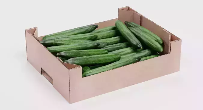 Cucumbers in Box - Filled Cardboard Produce Crate 3D model 3