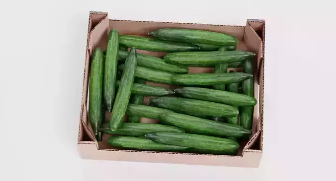 Cucumbers in Box - Filled Cardboard Produce Crate 3D model 7
