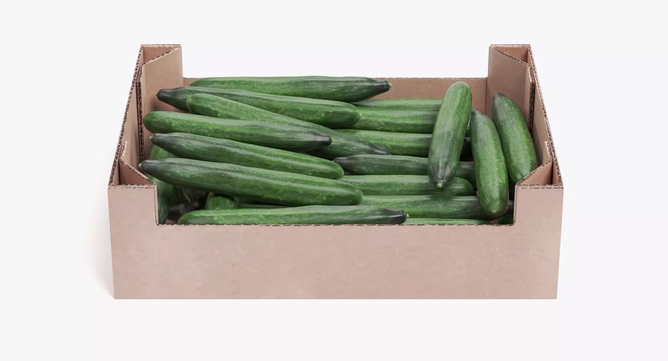 Cucumbers in Box - Filled Cardboard Produce Crate 3D model