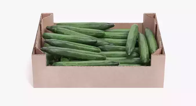 Cucumbers in Box - Filled Cardboard Produce Crate 3D model