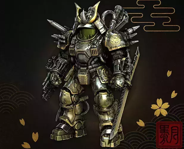 Samurai Mecha Armored Cyber Samurai Robot Highpoly Game Sculpt