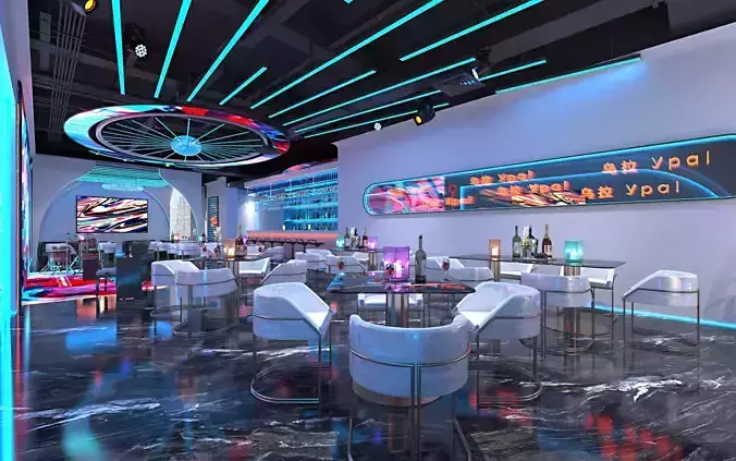 Cyber bar sci fi furniture and neon signs 3d model