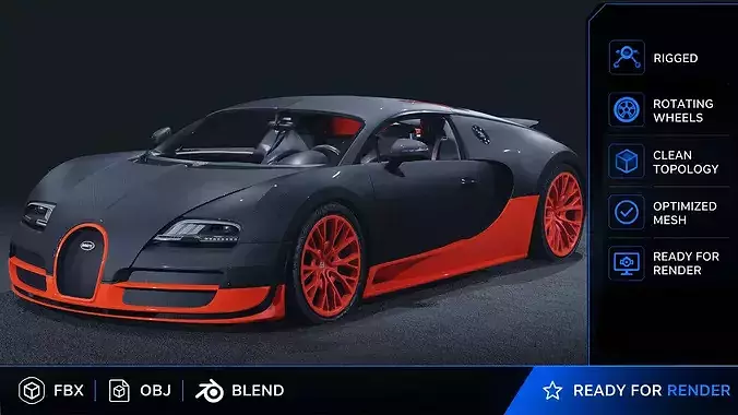 2010 Bugatti Veyron Super Sport 3D Model Hypercar Realistic