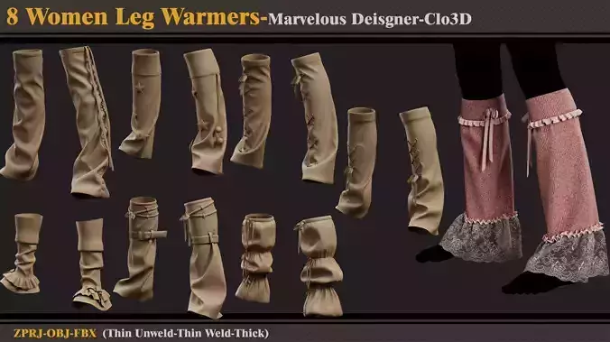 8 Women Leg Warmers-MD-CLo3D-ZPRJ-FBX - OBJ