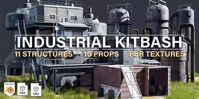 Industrial Kitbash 11 Structures  10 Props PBR