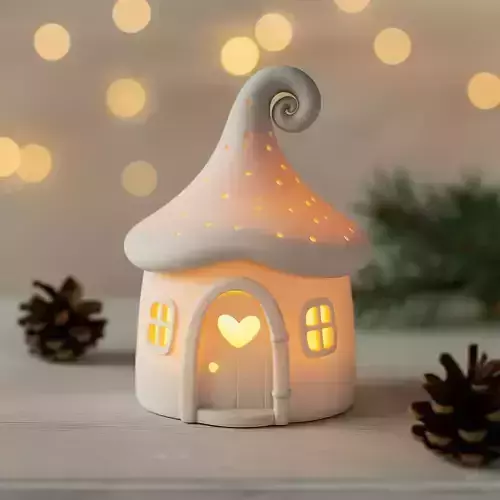 Mushroom House Candle Holder  Magical Christmas Decor