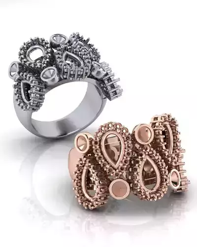 pear halo and round high jewelry ring