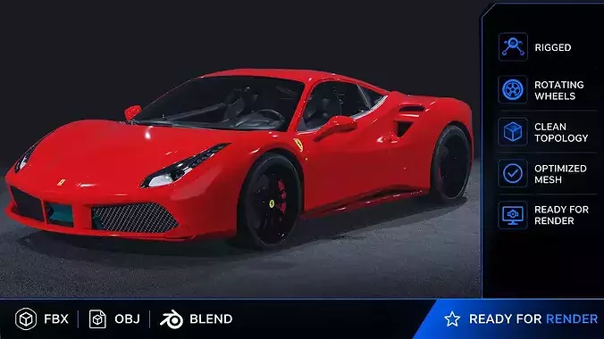 2016 Ferrari 488 GTB 3D Model Italian Supercar Turbo V8