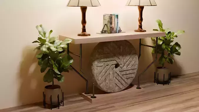 Industrial Millstone Side Table