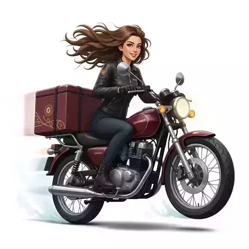 Delivery Woman on Motorcycle 3D Model