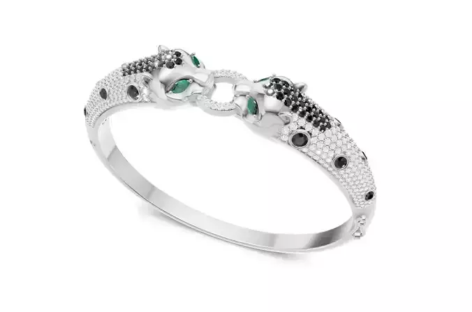 Panther Head Bracelet  With Dual Panther Black White Diamonds