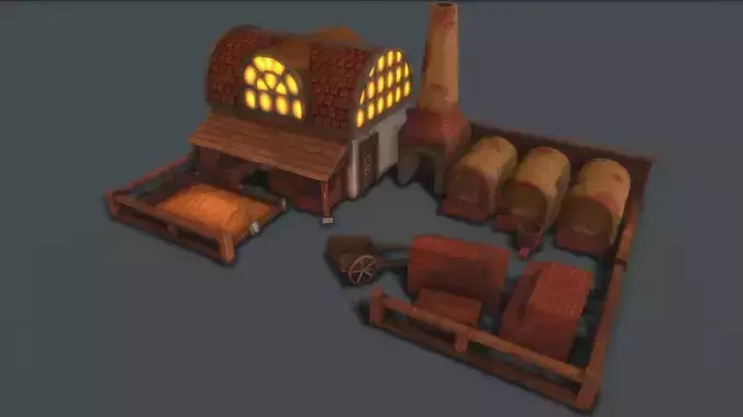 Medieval Brickwork Workshop Low-poly 3D model
