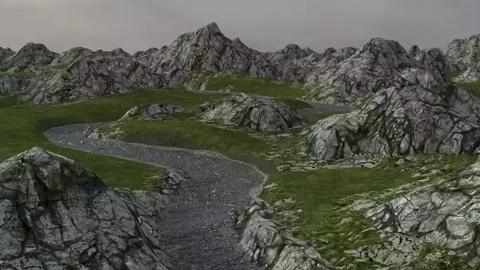 Mountain river with seamless geometry for infinite terrain 3D model