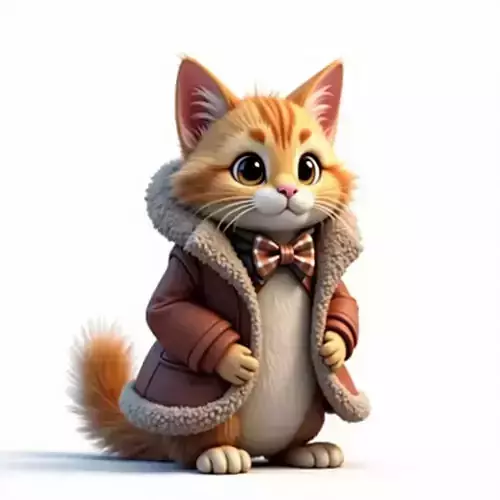 Fluffy Cat Winter Coat 3D Model Cozy Character