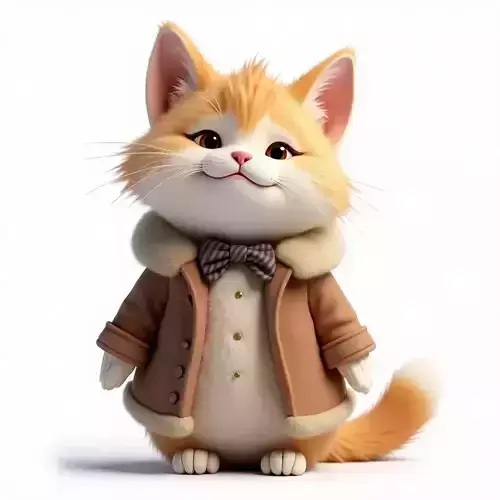Fluffy Cat Winter Coat 3D Model Sophisticated Character