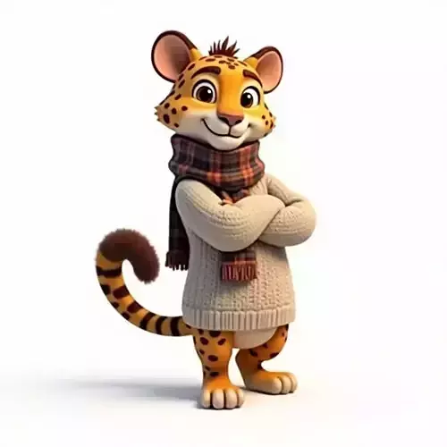 Cartoon Leopard Winter Character 3D Model Cozy Mascot
