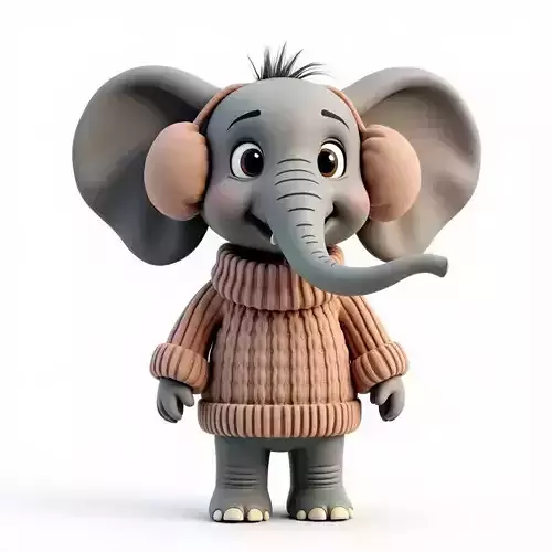 Cartoon Elephant Winter Character 3D Model Cozy Mascot