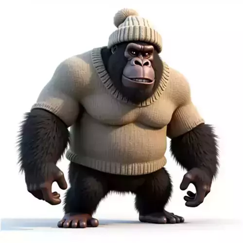 Cartoon Gorilla Sweater 3D Model Winter Character