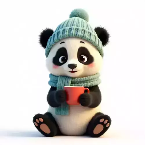 Cartoon Panda Winter Character 3D Model Cozy Mascot