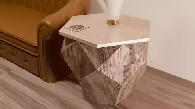 Chunky Wood Cut Hexagonal End Table