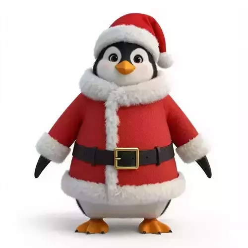 Cute Santa Penguin 3D Model - Holiday Mascot Character
