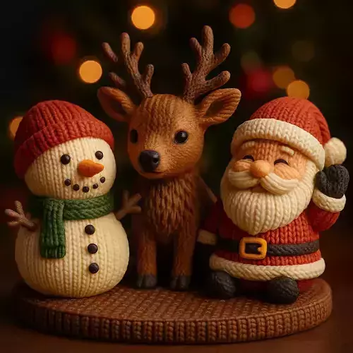 Knitted Christmas Trio  Santa Snowman  Reindeer Figurine Set