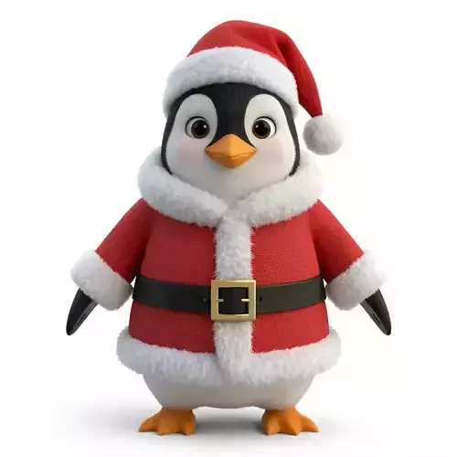 Adorable Holiday Penguin 3D Model - Santa Suit Mascot