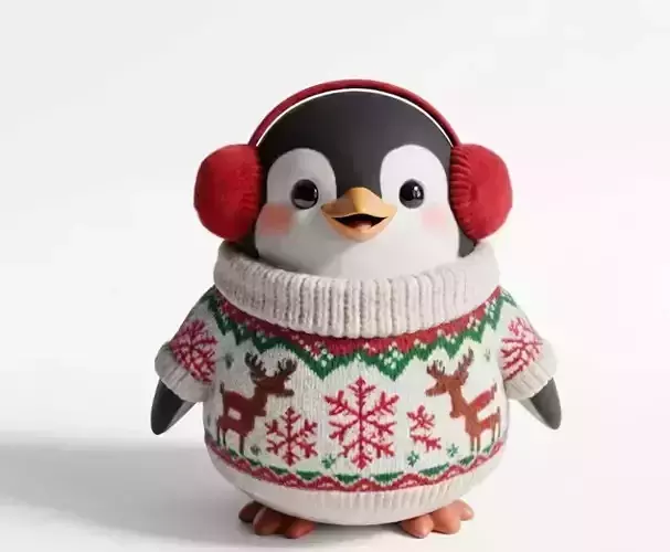 Cozy Winter Penguin 3D Model - Holiday Sweater Mascot