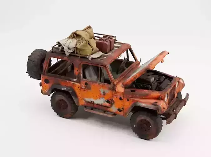 Destroyed Expedition Jeep 3D Model - Post-Apocalyptic Wreck