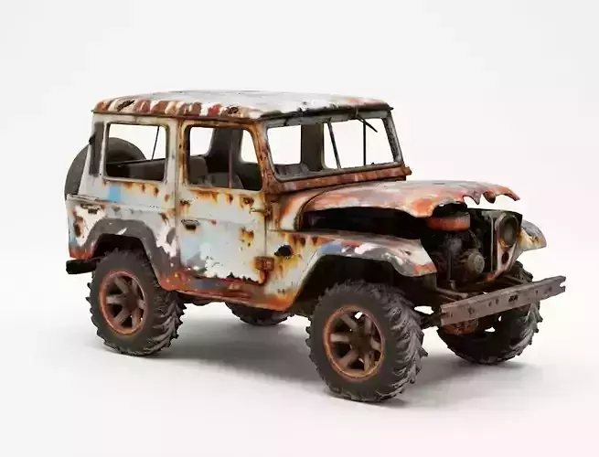 Derelict Rusted Jeep 3D Model - Post-Apocalyptic Wreck