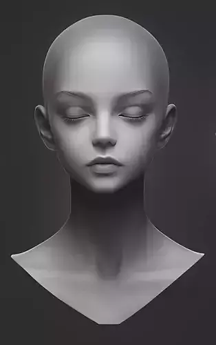 Original woman facial head sculpture details character design