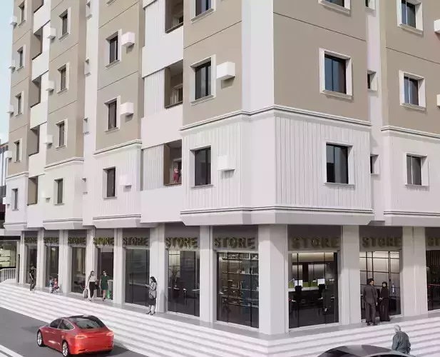Modern Building - Retail and Apartments REVIT PROJECT 3D model 7