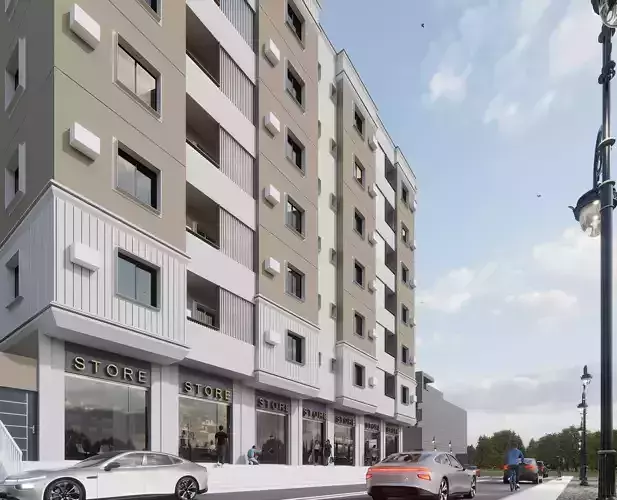 Modern Building - Retail and Apartments REVIT PROJECT 3D model 6