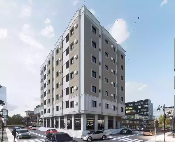 Modern Building - Retail and Apartments REVIT PROJECT 3D model 3