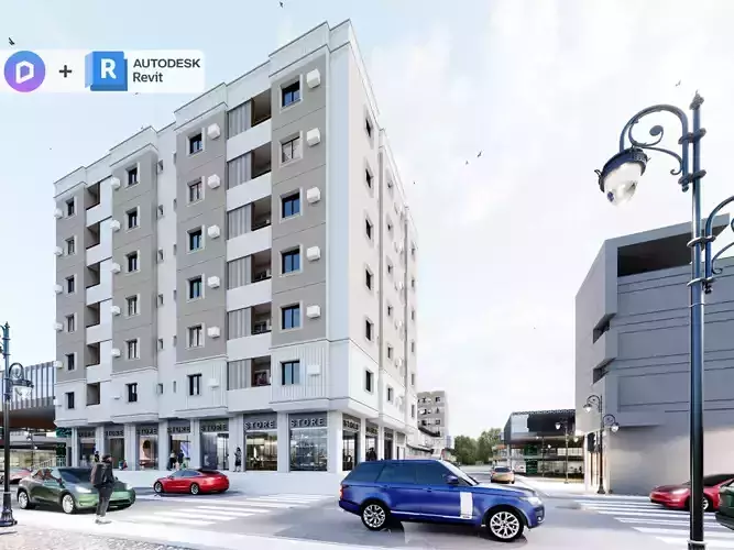 Modern Building - Retail and Apartments REVIT PROJECT 3D model