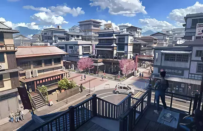 Cherry Blossom Japanese Riverside Village