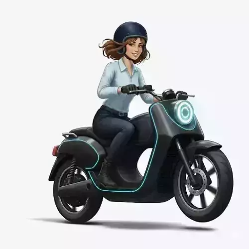 Young Woman Riding Motorcycle 3D Model