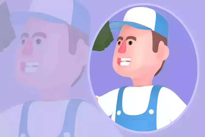 Stylized 3D Mechanic Character-Angry Pose with Drill and Toolbox