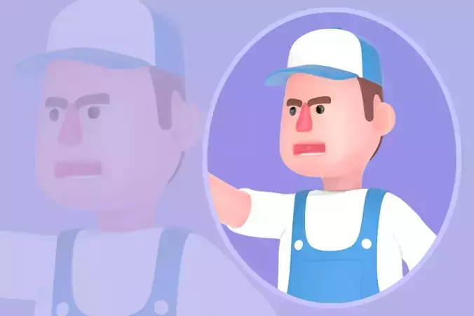 Stylized 3D Angry Mechanic with Drill - Cartoon Worker